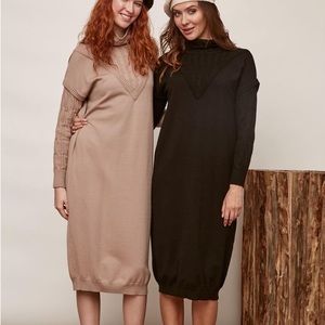 NWT Junees BLACK Aura Knit Sweater Dress Long sleeve knee length high neck siz 1